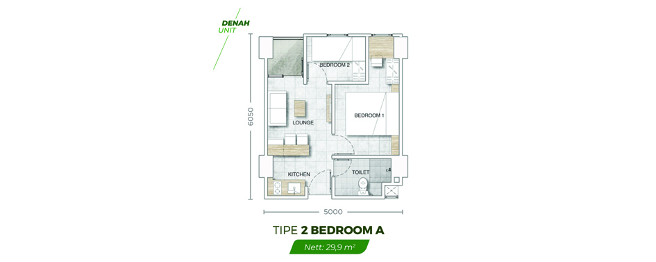 Denah Studio 2BR A @ Tower C