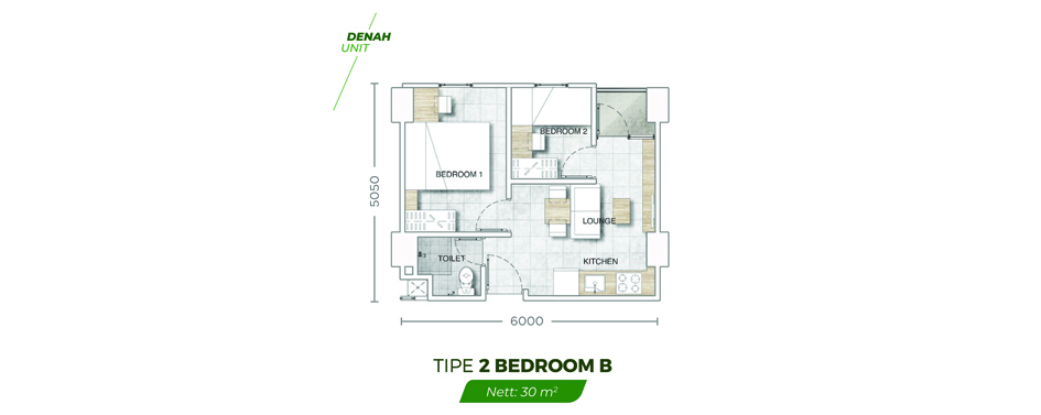 Denah Studio 2BR B @ Tower C