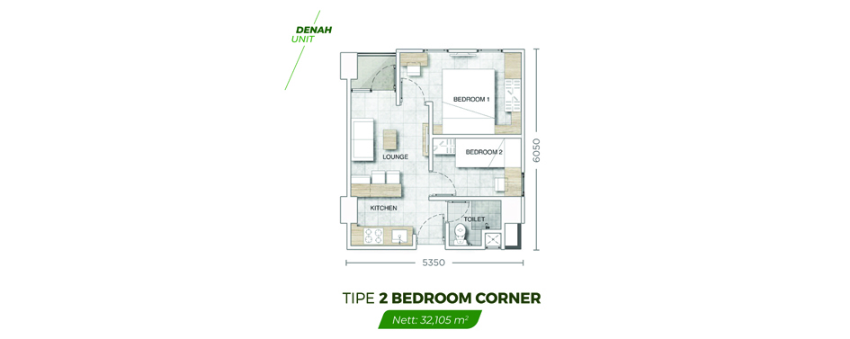 Denah Studio 2BR C @ Tower C