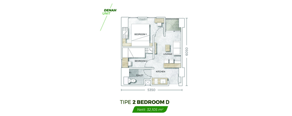 Denah Studio 2BR D @ Tower C